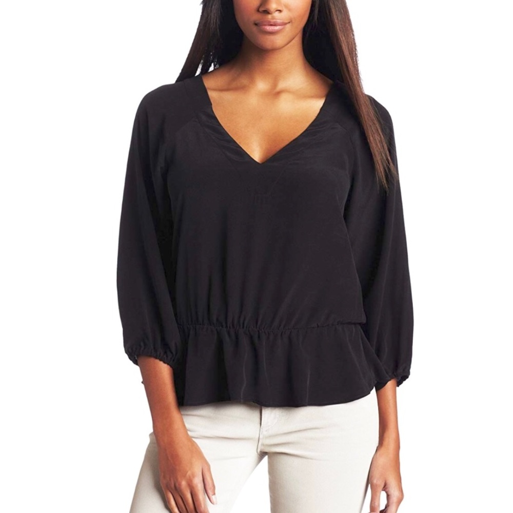 Joie Vertigo Silk Peplum Blouse in Black